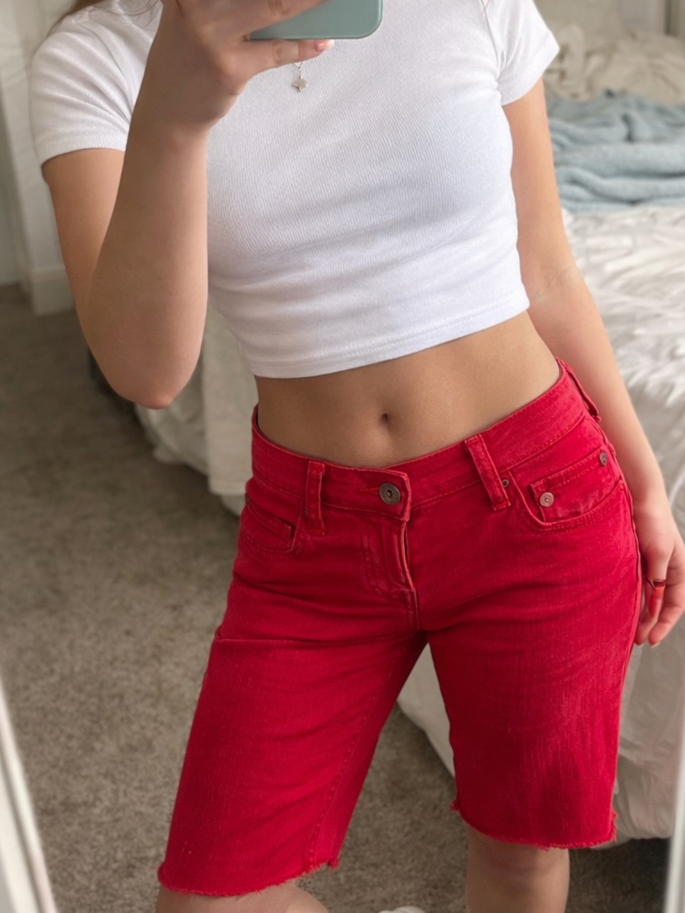 Dollhouse Bright Red Boyfriend Bermuda Jeans